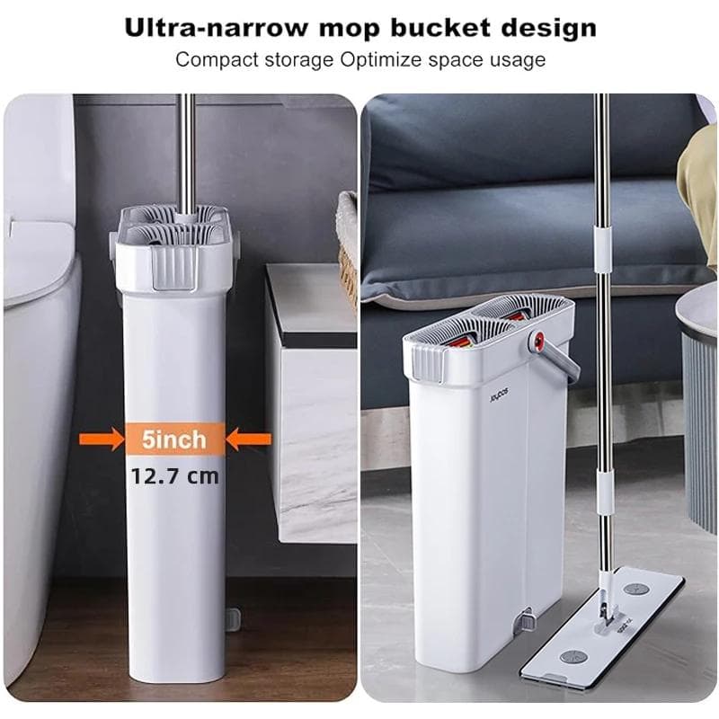 Spin Flat Mop With Bucket Set 40cm Hand Free Floor Cleaner Microfiber Automatic Separation Sewage Water Household Cleaning Mop