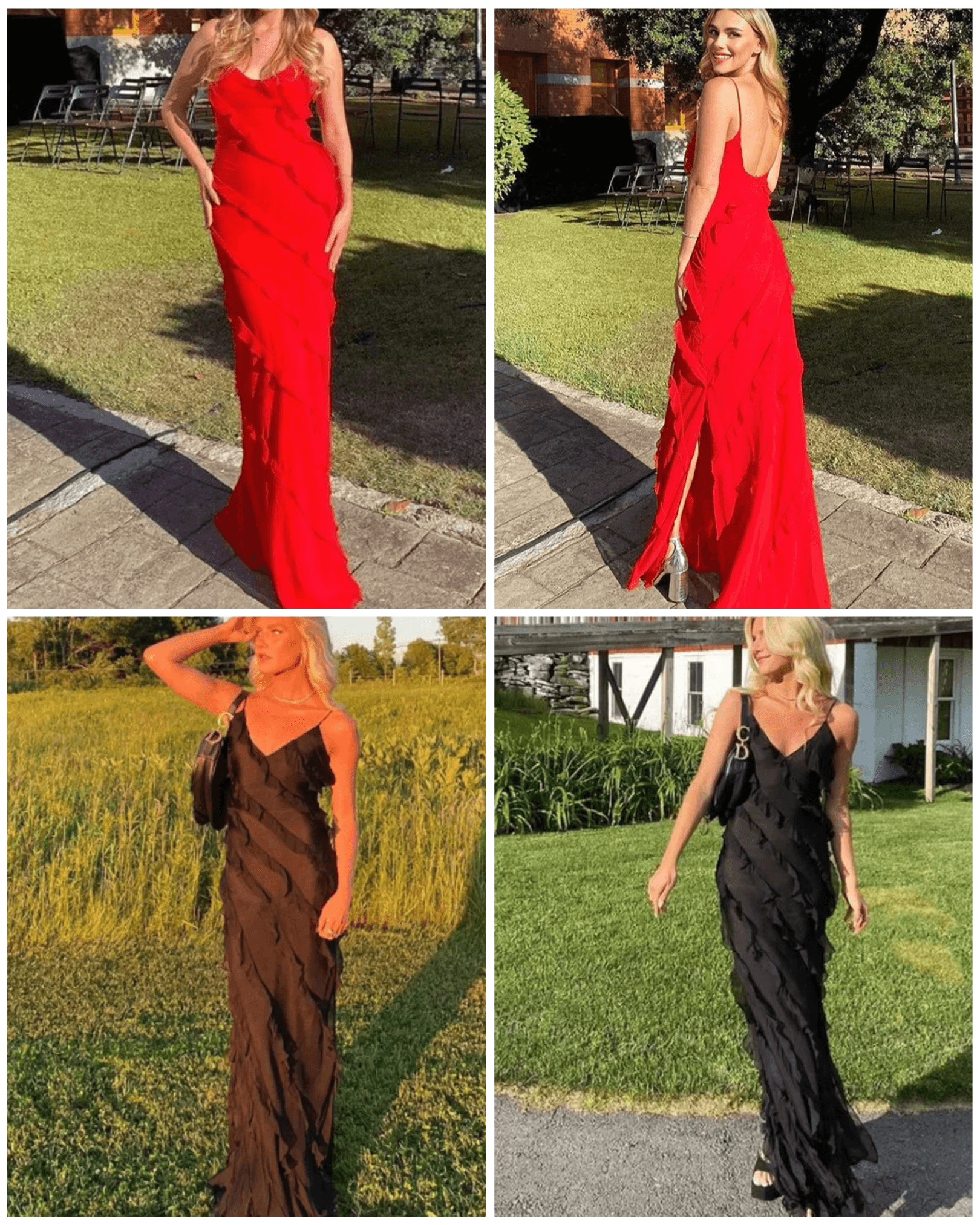 Ruffles Dress in Black and Red Elegant Maxi Dress Sleeveless Bodycon Dress