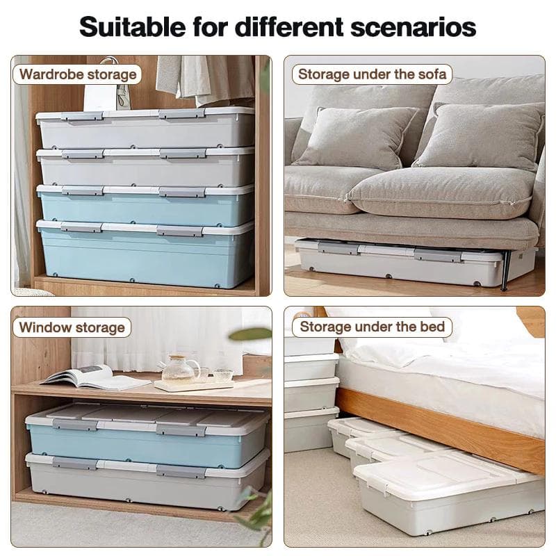 Plastic Multi-Layer Bed Under-Storage Box, Extra-Large Capacity Bin with Wheels, Space-Saving Drawer for Clothes, Shoes